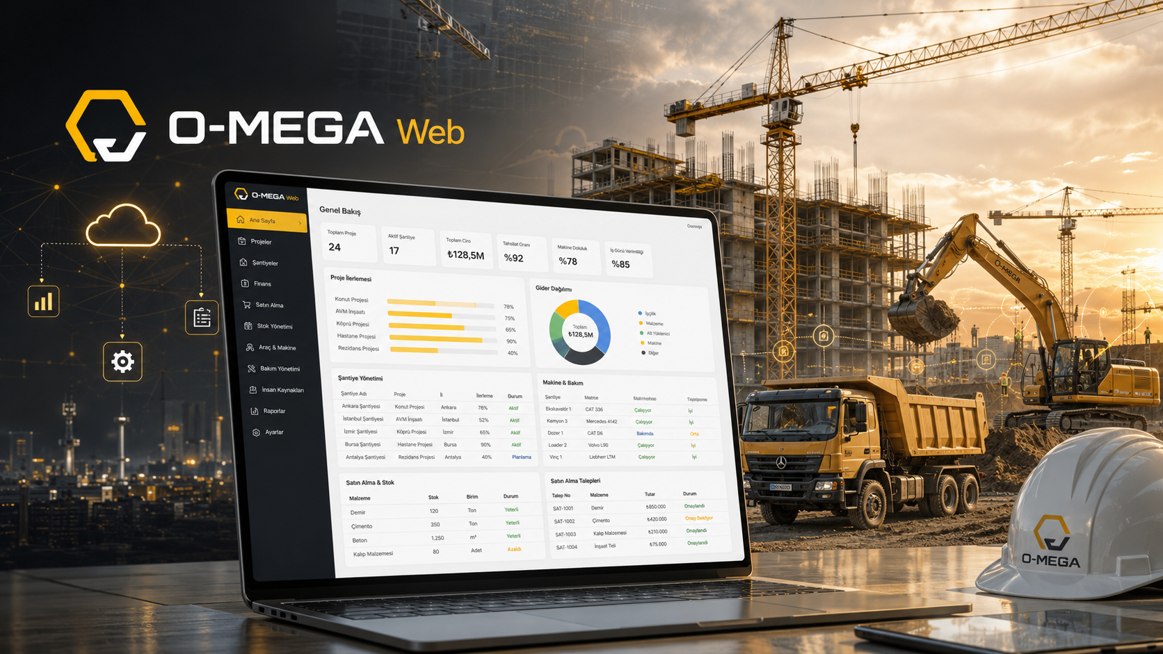 O-MEGA inşaat ERP ve şantiye yönetimi yazılımı ekranı
