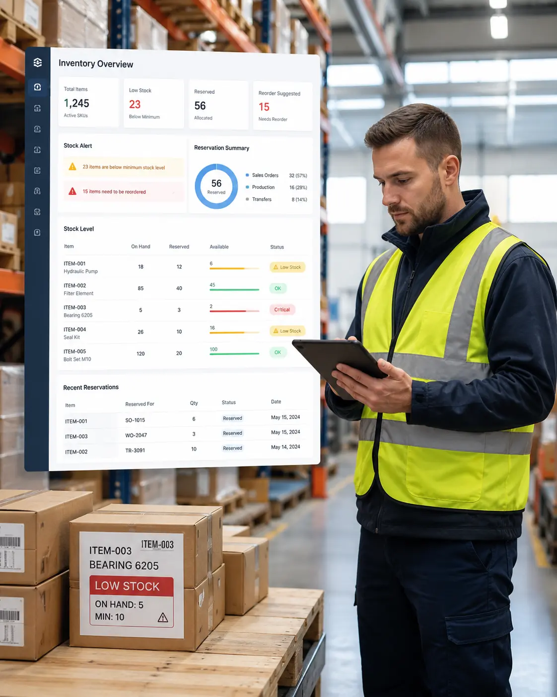 O-MEGA Web kritik stok seviyesi rezervasyon ve minimum stok yönetimi dashboard ekranı