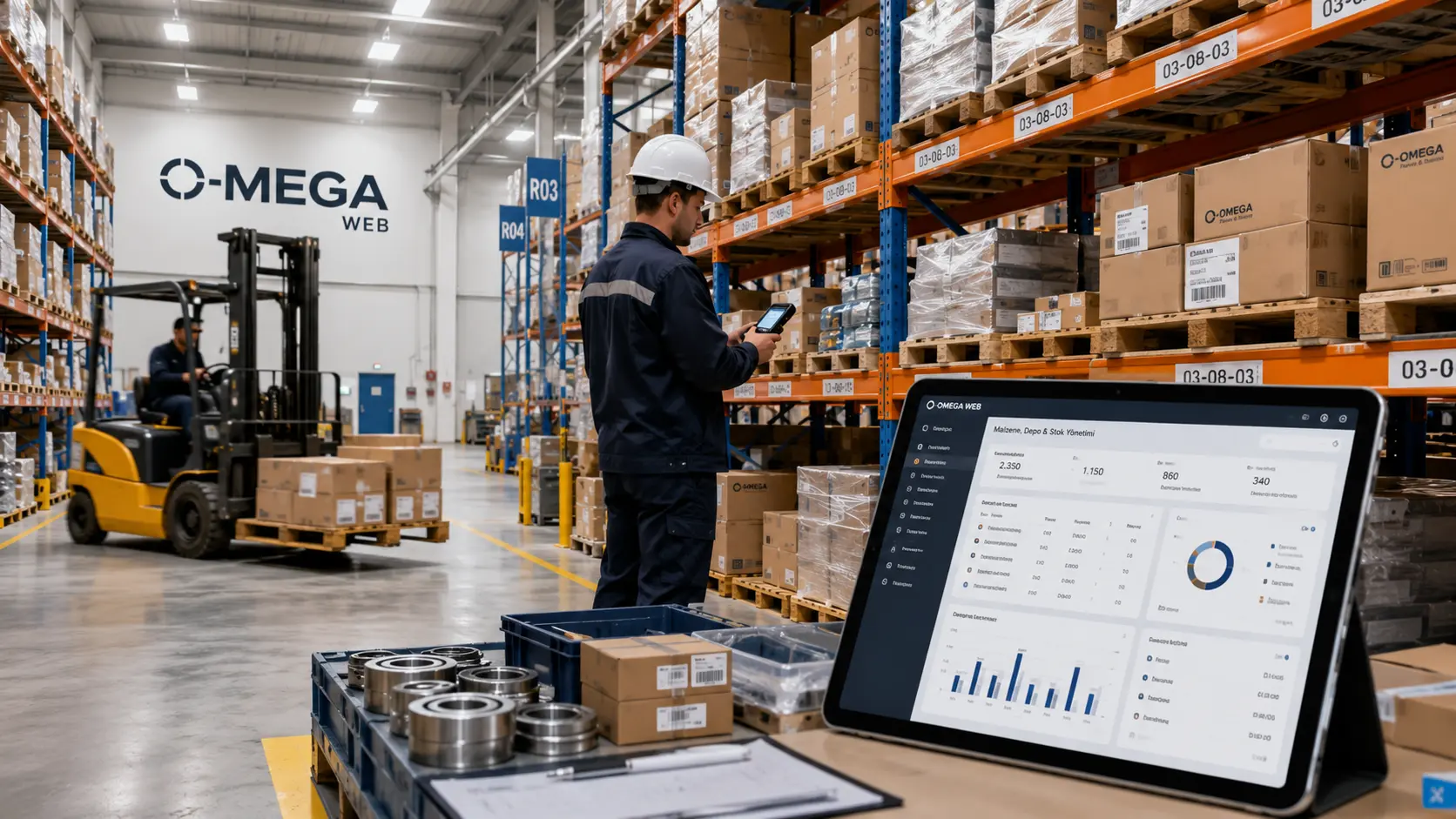 O-MEGA Web malzeme depo stok yönetimi yazılımı ile çoklu depo, stok hareketleri ve malzeme takibi dashboard ekranı