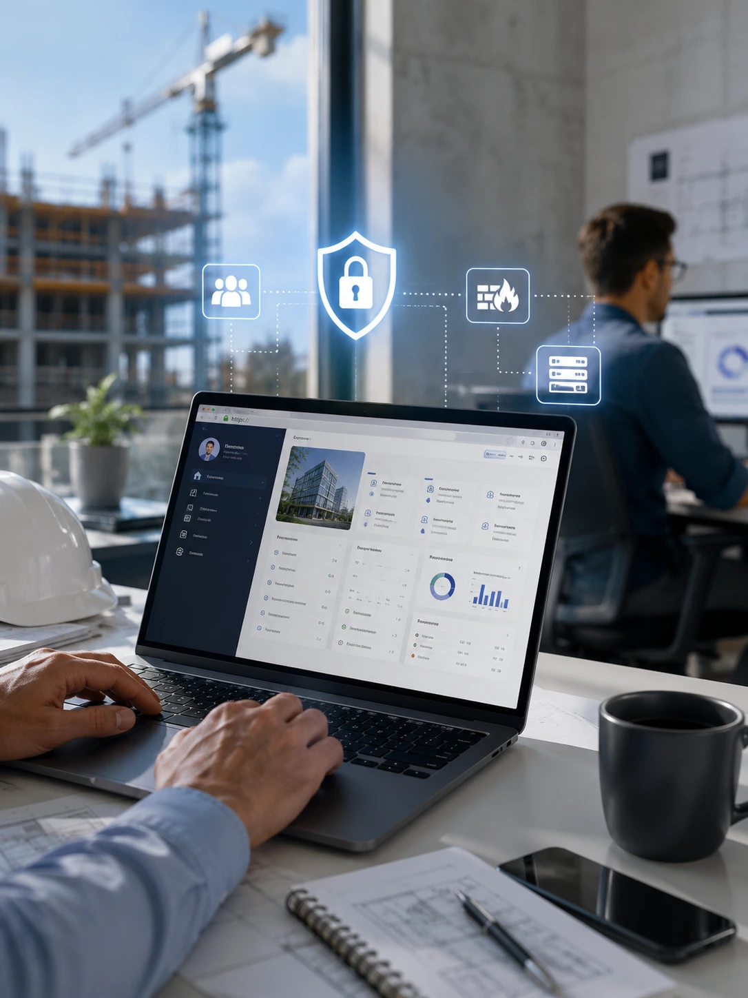 O-MEGA Web kurumsal ağ, güvenli erişim, HTTPS, firewall ve kullanıcı yetkilendirme görseli