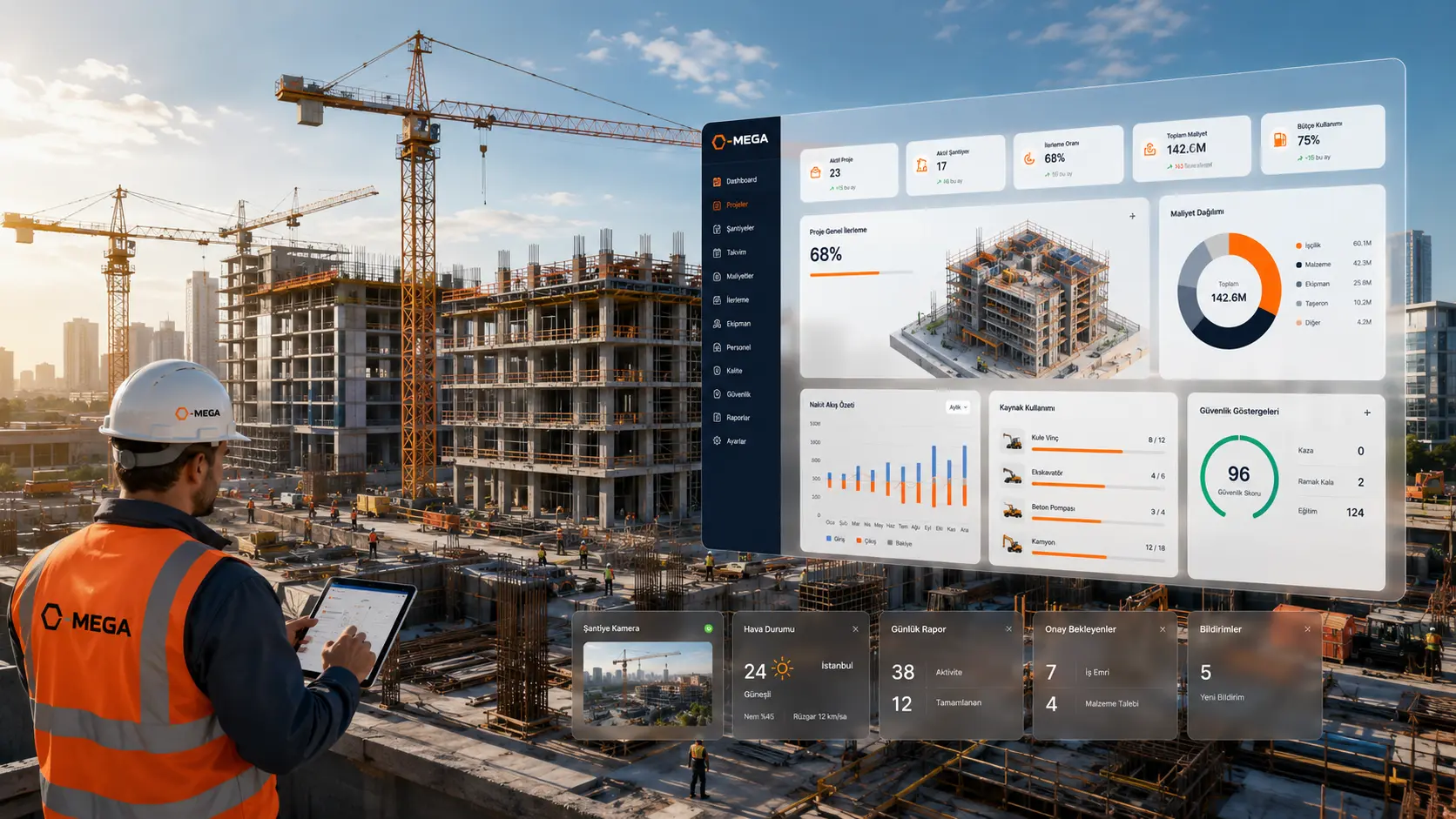O-MEGA inşaat ve şantiye yönetim yazılımı ile saha, imalat, ekipman ve proje maliyeti takibi