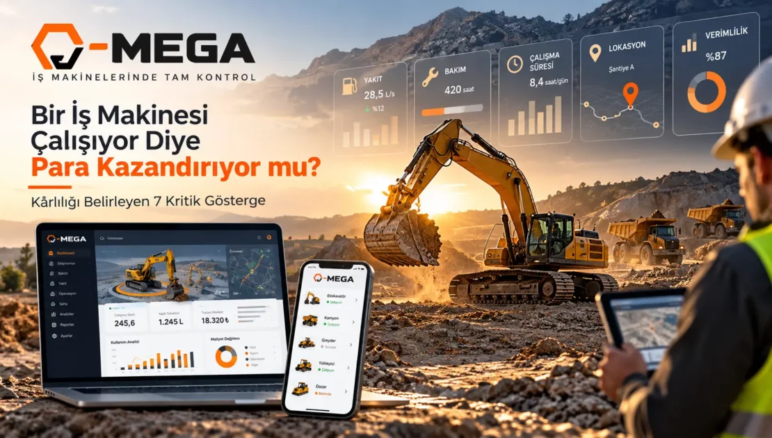 O-MEGA iş makinesi yönetim yazılımı ile şantiyede ekskavatör verimliliği, yakıt tüketimi, bakım ve maliyet analizi